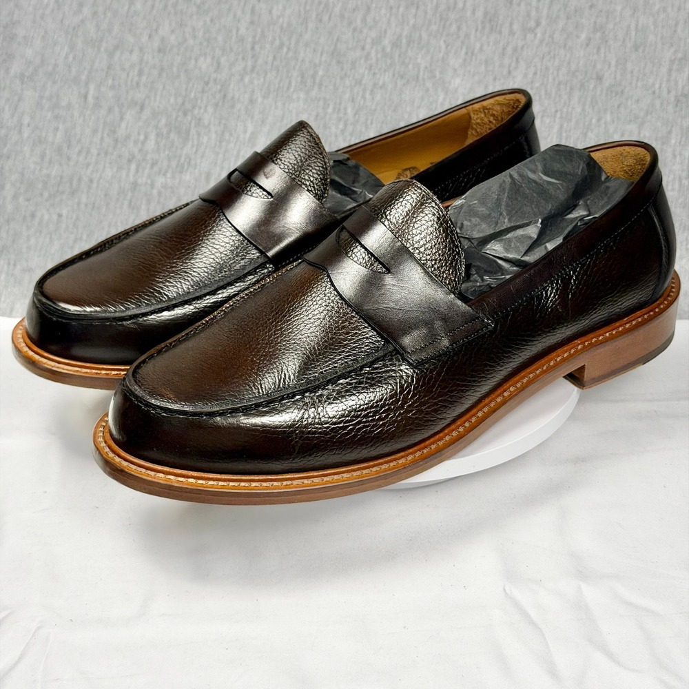 Taft Jack Loafer Mens Espresso Brown Pebble Grain Leather Penny Loafers Italy 14